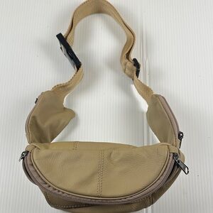 Men's Beige  genuine Leather Belt Bag